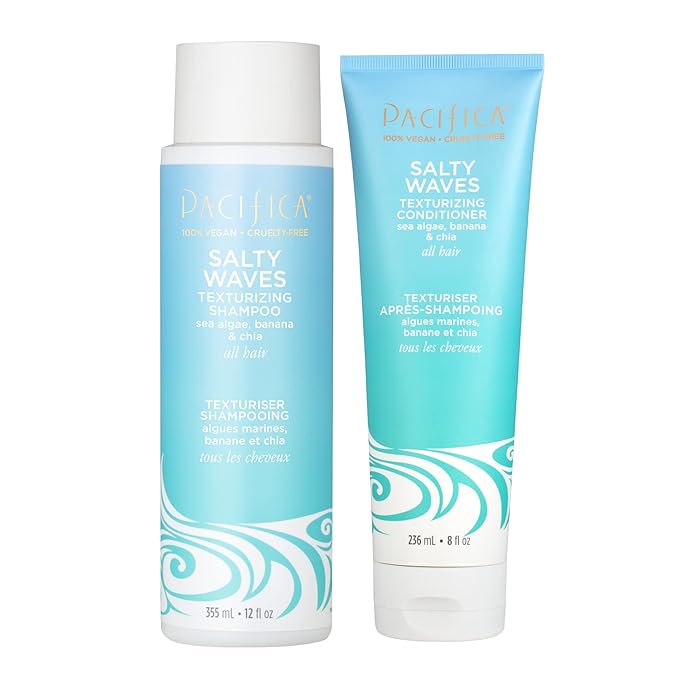 Pacifica Beauty Salty Waves Texturizing Shampoo + Texturizing Conditioner | For All Hair Types | Perfect and Effortless Beach Hair | 100% Vegan & Cruelty Free | Sulfate + Paraben Free