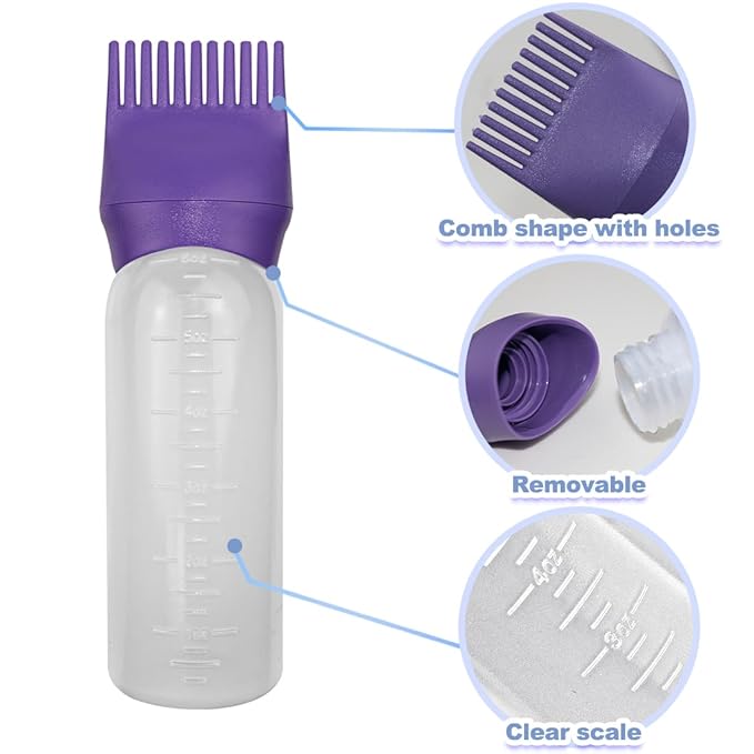 ELANE 4 Pack Hair Oiler Comb Bottle,Root Comb Applicator Bottle for Hair Oil Scalp Hair Oiling Applicator(Purple+Green)