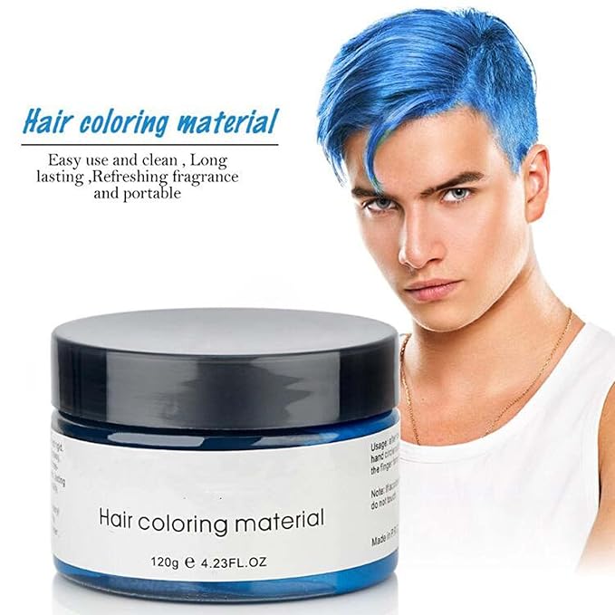 YHMWAX Temporary Colorful Hair Styling Pomades - Disposable Natural Strong Hold Gel for Party, Cosplay, Masquerade (Blue)
