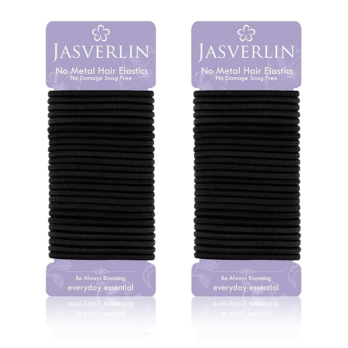 Black Elastics Hair Ties, Ponytail Holders No Metal Hair Bands Scrunchies Braid Accessories for Women Girls Thick No Damage Hair Band 4mm 50 Pieces (Black)