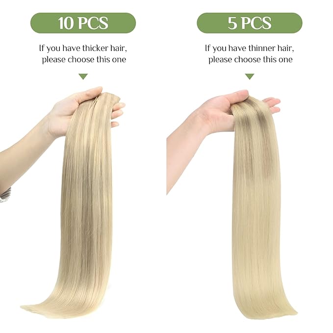 DOORES Hair Extensions Clip in Human Hair, 10pcs 155g 14 Inch Balayage Ash Blonde to Golden Blonde and Platinum Blonde Remy Clip in Human Hair Extensions Natural Straight Hair Extensions