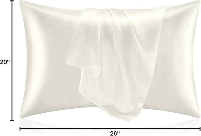 BEDELITE Satin Pillowcase for Hair and Skin, Super Soft and Cooling Similar to Silk Pillow Cases 2 Pack with Envelope Closure, Gift for Women Men(20"x26" Standard Size, Ivory)