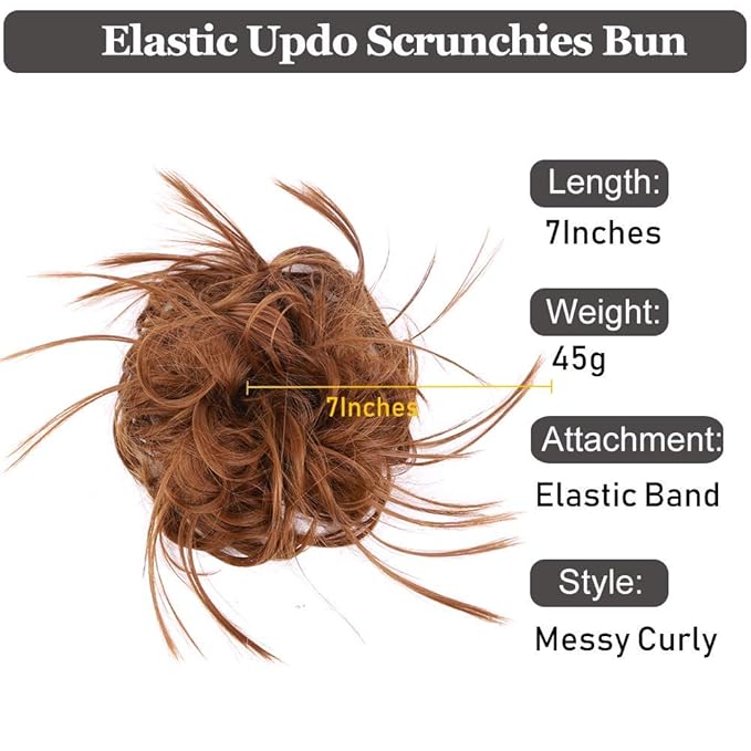 HMD Tousled Updo Messy Bun Hair Piece Hair Extension Ponytail With Elastic Rubber Band Updo Extensions Hairpiece Synthetic Hair Extensions Scrunchies Ponytail Hairpieces for Women (Medium Auburn)