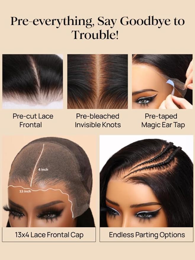 KLAIYI Ombre Highlight Blonde Water Wave Glueless Pre Everything 13x4 Lace Front Wigs Human Hair Drawstring Pre Plucked Pre Bleached Bye Bye Knots Curly Wig with Dark Roots Ready to Wear and Go 26Inch