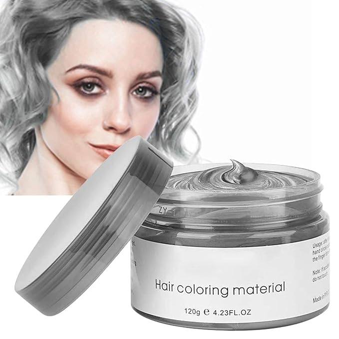 Grey Hair DyeTemporary Hair Wax,4.23oz Instant Hairstyle Mud Cream, Natural Hair Coloring Wax Material Disposable Hair Styling Clays Ash for Cosplay,Party,Masquerade, Halloween.etc (Sliver)