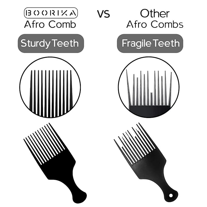 Afro Hair Pick Comb for Women & Men, 7.5 In Smooth Sturdy Wide Tooth for Detangling & Styling - Pack of 2