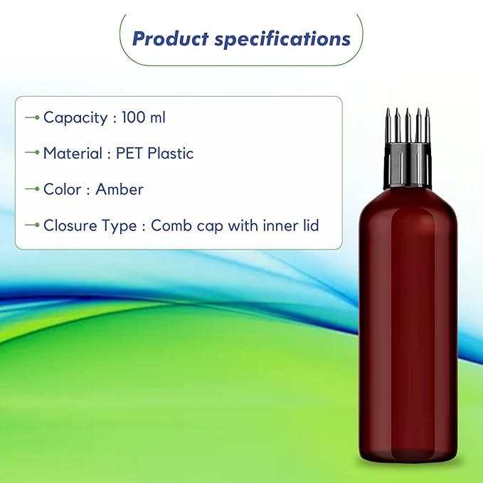 Empty Amber Color Hair Root Comb Applicator Bottle with Comb Cap for applying Hair Oil, Shampoo & Hair Dye, Refillable, Leak Proof, Reusable Multipurpose Use - 100 ml Pack of 4