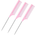 3 Packs 9 Inch Rat Tail Comb Carbon Fiber Heat Resistant Teasing Comb with Metal Pick Styling Parting Lightweight Sectioning Fine Tooth Combs for Women Girls