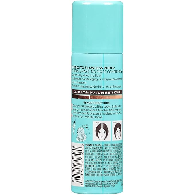 L'Oreal Paris Root Cover Up Temporary Gray Concealer Spray, Hair Color Spray with Filling & Thickening Coverage, Dark Brown, Packaging May Vary