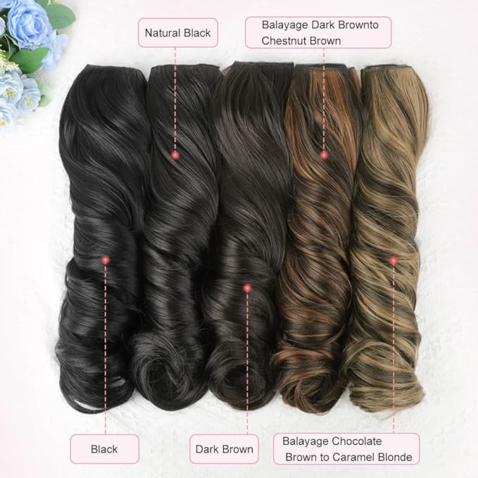 ALXNAN Clip in Hair Extensions, Black Long Wavy Hair Extensions for Women Clip Ins Soft Full Head Synthetic Hairpieces 20 Inch