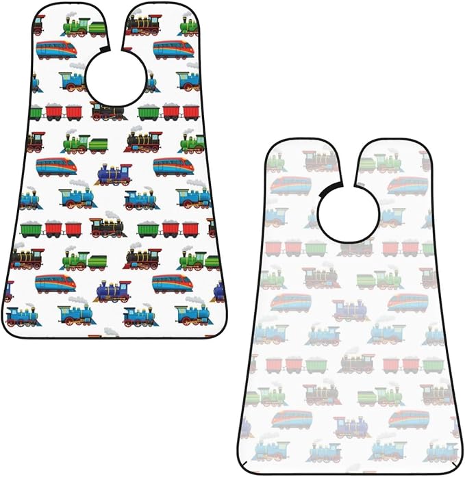 Stretchable Beard Cape, Non-Stick Hair Catcher for Trimming, Waterproof Grooming Apron, Train Pattern Cartoon