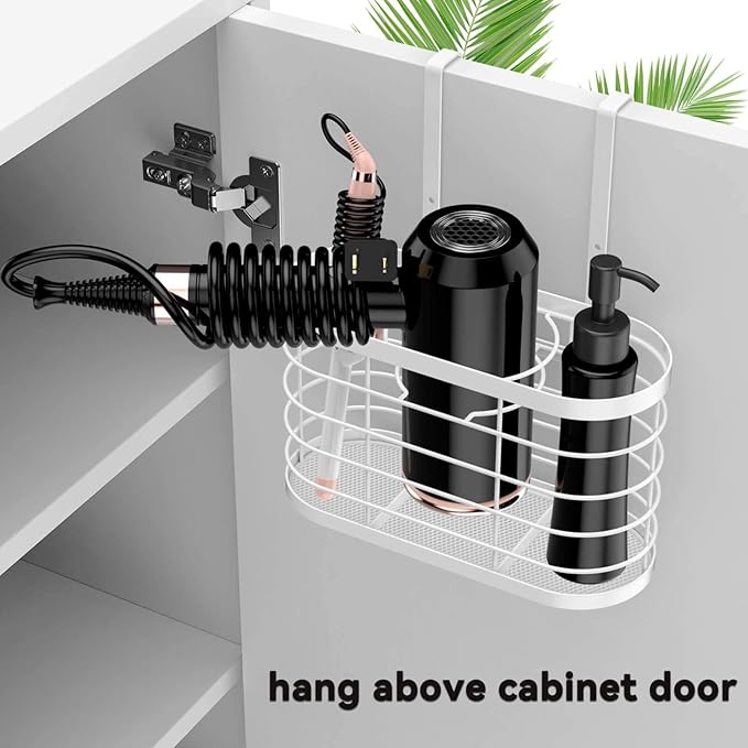 Hair Dryer Holder 3 in 1 Hair Tool Organizer Djustable Height Wall Mounted/Cabinet Door Bathroom Organizer Under Sink for Flat Irons, Curling Wands, Hair Straighteners