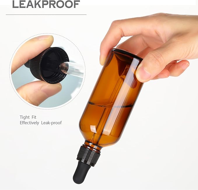 3.4 oz Amber Glass Dropper Bottles,4 Pack 100ml Empty Reusable Leak Proof Thick Tincture Bottles for Essential Oils,Hair Oil,Liquids,Laboratory,Pharmacist Bottle,Massage,Perfumery Aromatherapy