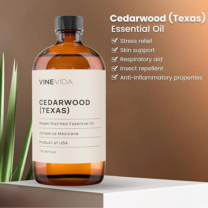 VINEVIDA Cedarwood Essential Oil 16 oz - Texas Candle Oil Scent - DIY Candle Scents - Bulk Oil for Soap Making