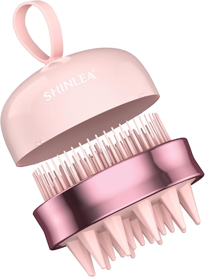 2 in 1 Scalp Massager Hair Growth,Scalp Scrubber with Soft Silicone Bristles for Dandruff Removal,Shampoo Brush for Exfoliation,Head Massager for Both Wet and Dry Use (Pink)