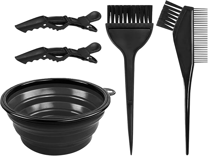 EMVANV 5 PCs Hair Dyeing Set,Hair Dye Coloring Kit Hair Bleach Kit Hair Coloring Tool with Folding Bowl Dyeing Brush Dyeing Comb and Hairpin(Black)