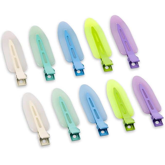 10 Pcs Creaseless No Crease No Bend Flat Hair Clips For Styling Non Slip Makeup Clips For Women Salon Hairstyle,Jelly White Green Neon-Green Blue Purple