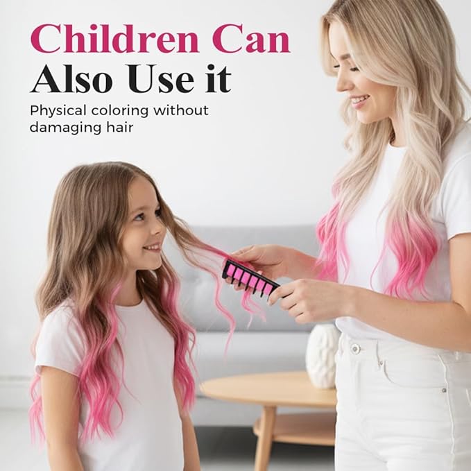 Festive Fun Hair Chalk Combs, Temporary Hair Dye Chalk Comb, Instant Hair Color Comb Washable Quick Dry Vibrant Temporary Color for All Ages for Birthday Party, Christmas Gifts (6 Colors) (10pcs)