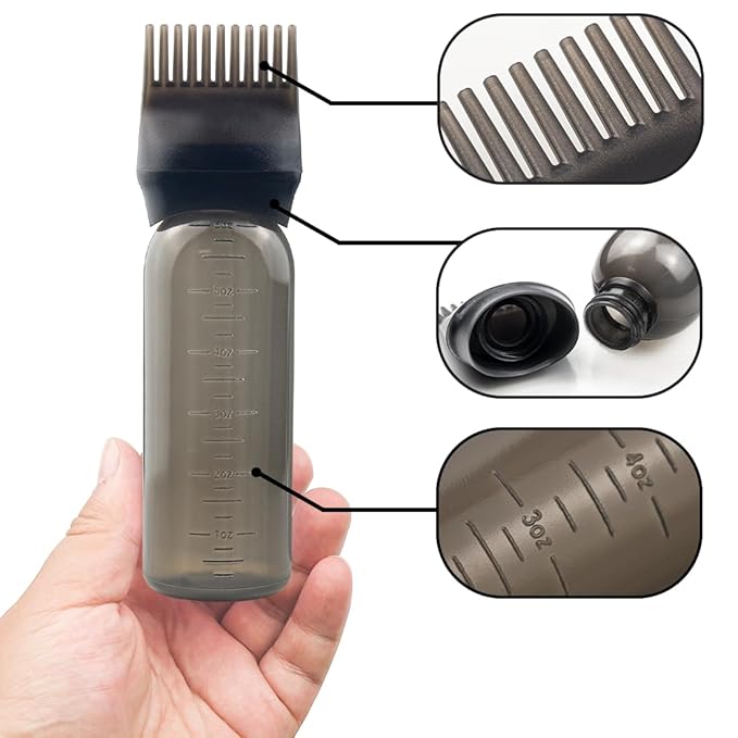 4 PCS Root Comb Applicator Bottle,Hair Oil Applicator Bottle for Hair Dye Shampoos Salons.6oz(black)