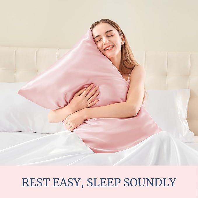 BEDELITE Satin Pillowcase for Hair and Skin, Super Soft and Cooling Similar to Silk Pillow Cases 2 Pack with Envelope Closure, Gift for Women Men(20"x26" Standard Size, Pink)