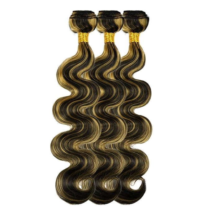 Blonde Human Hair Bundles Highlight Body Wave Bundle 26 26 26 Inch Niegmeag Virgin Remy P1B/27 Bundle Double Weft 2 Tone Black and Blonde Bundles