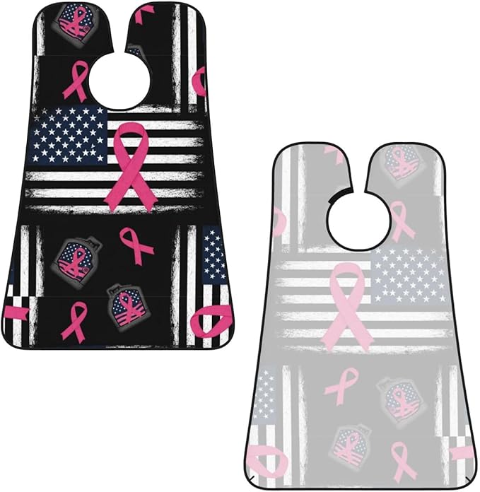 Ultimate Shaving Bib, Beard Trimming Apron with Hair Catcher, Breast Cancer Awareness Ribbon American Flag Black