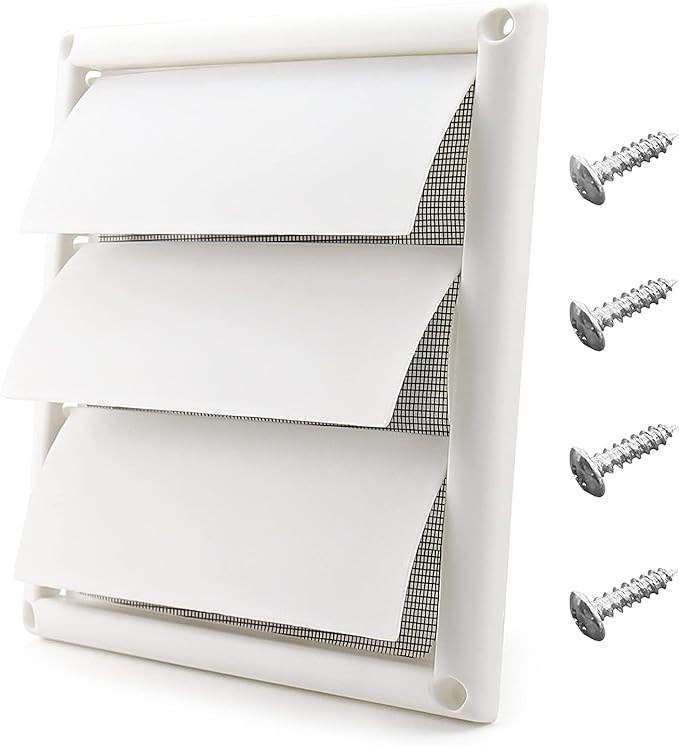 Funmit 6" Louvered Vent Cover 8" x 8" Oversize Outside Dimensions for Exterior Wall Vent Hood Outlet Airflow Vent Dryer Air Vent (White)