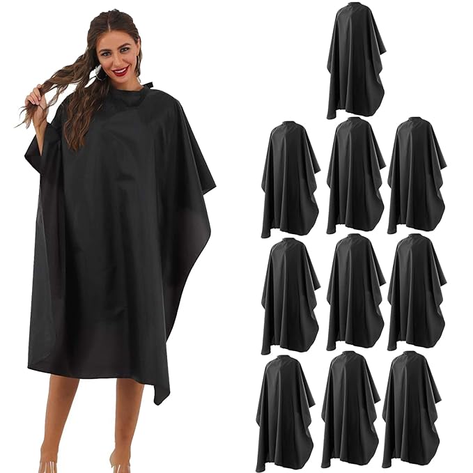 Black Barber Cape - Professional Nylon Waterproof Salon Cape, 59" x 47", 10 Pack