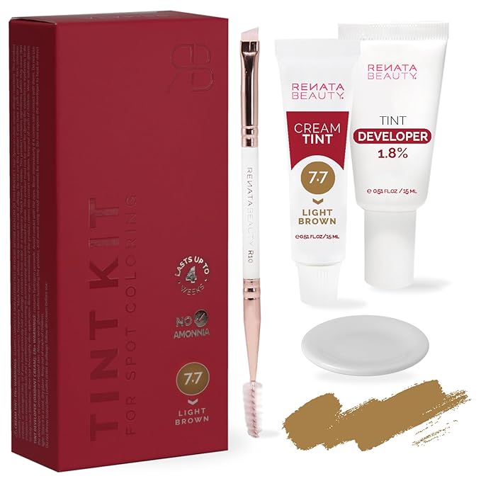 RB RENATA BEAUTY Tint Kit – Cream Hair Dye Kit with Developer and Application Brush for Spot Coloring - Covers Gray Hairs, Smudge-Proof, Long-Lasting Up to 4 Weeks, 20 Applications [Light Brown]
