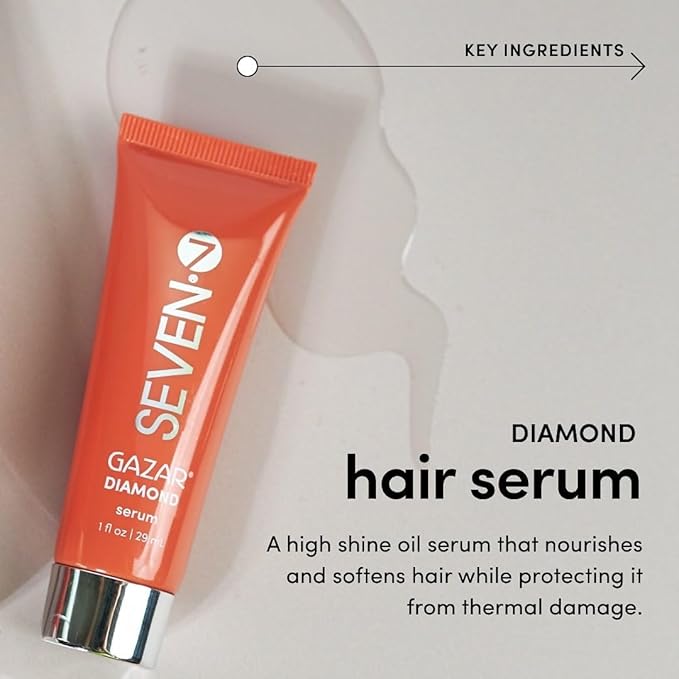 SEVEN Gazar Diamond Hair Serum for Frizzy and Damaged Hair Care, Anti Frizz, Smoothing, Shine Booster with Coconut & Macadamia Oil, Adds Heat Protection, Made in USA, 3.2oz