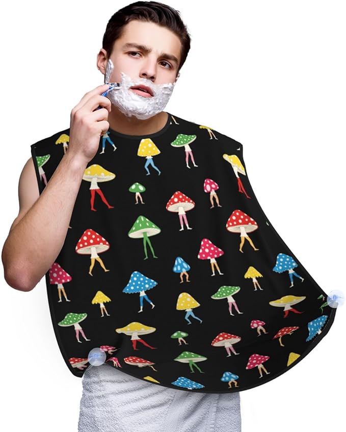 Beard Hair Catcher Bib, Waterproof Non-Stick Grooming Apron for Shaving Trimming, Perfect for Men Dad, Various Mushrooms Ladies Unique Mushroom Shave Bib