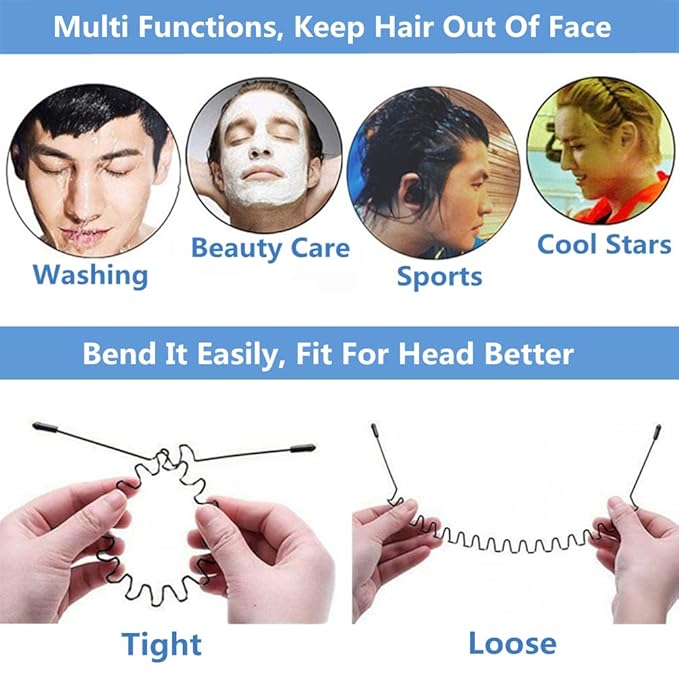 Metal Hair Band for Men Headband Women Bands Unisex Black Wavy Spring Outdoor Sports Headbands Men's Hoop Clips Accessories Simple Elastic Non Slip Head Headwear