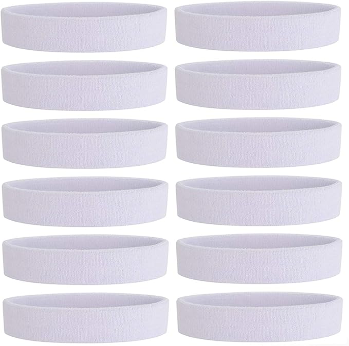 ONUPGO Sweatband Headbands for Men & Women -12PCS Sports Headbands Moisture Wicking Athletic Cotton Terry Cloth Headband for Tennis,Basketball,Football,Gym,Working Out