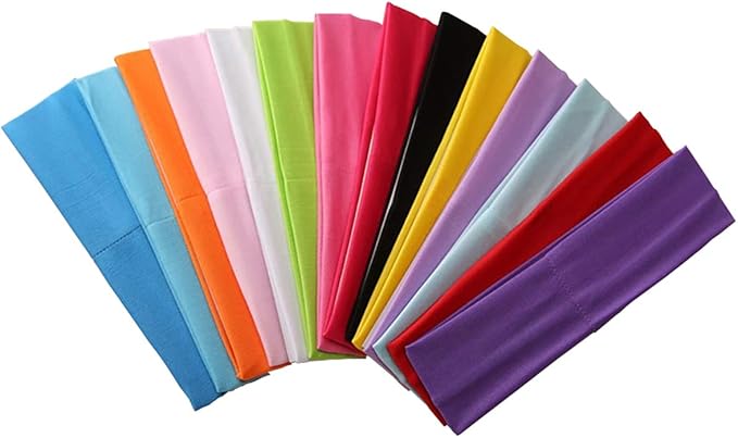 14pcs Mixed Colors Yoga Sports Headbands for Women - Soft Elastic Stretch Girls Athletic Headbands