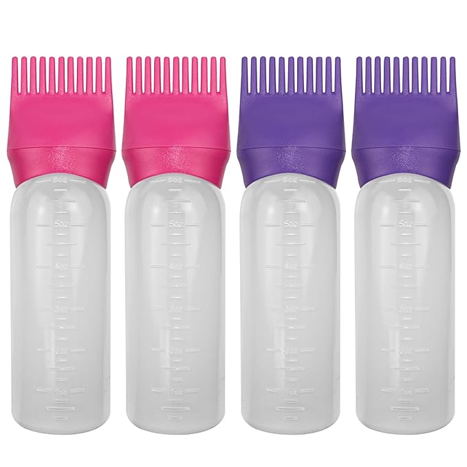 ELANE 4 Pack Hair Oiler Comb Bottle,Root Comb Applicator Bottle for Hair Oil Scalp Hair Oiling Applicator(Purple+Red)