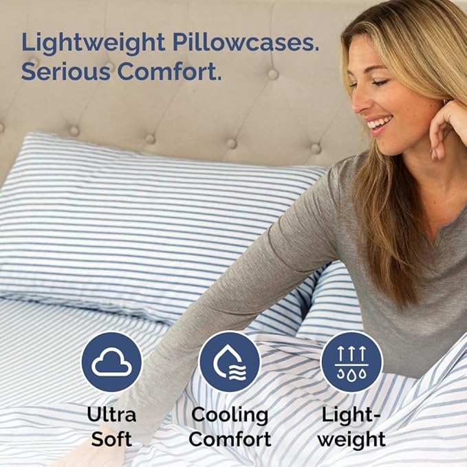 Queen Pillow Cases Set of 2 - Ultra Soft Hotel Quality Pillowcase Covers - Comfy, Cozy & Wrinkle Free - Shrinkage and Fade Resistant - Machine Washable Pillow Protectors - 2 Piece Set - Blue Stripes 2