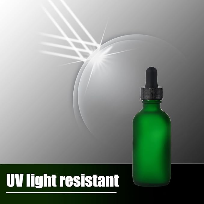24 Pcs, 2oz Glass Dropper Bottle, Leakproof Tincture Bottles with Dropper, Green Reusable Eye Dropper Bottle, Preety Frosted Texture, for All Kinds of Liquids (Green-Frosted, 2oz-24pcs)