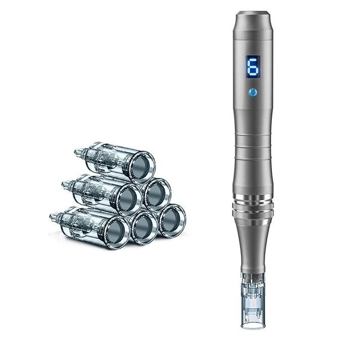 Microneedling Stamp Pen, Derma Stamp Pen, 0.25mm DermaStamp System, Derma Roller Alternative, Microneedle Micro Needle Skin Care Tool for Men Women Home Use