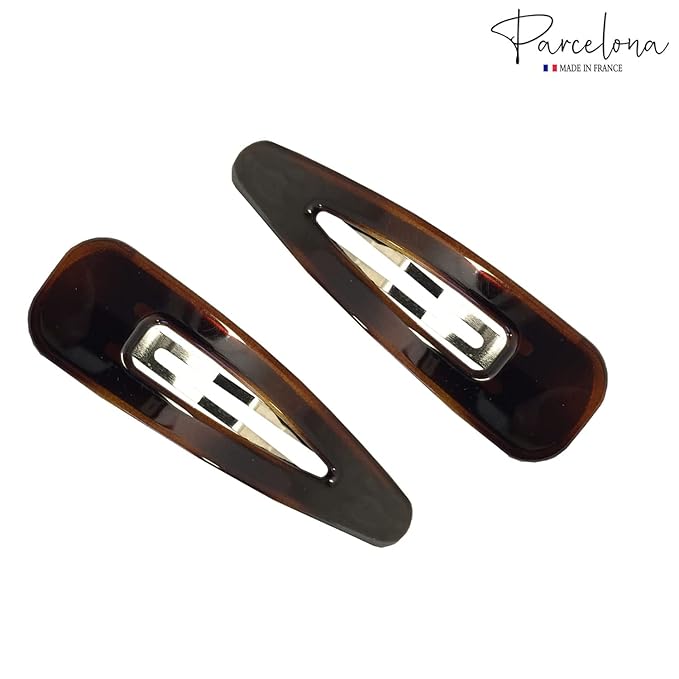 Parcelona French Clic Clac 3 1/4" Tortoise Shell Brown Celluloid No Slip Grip Snap Hair Clips for Women