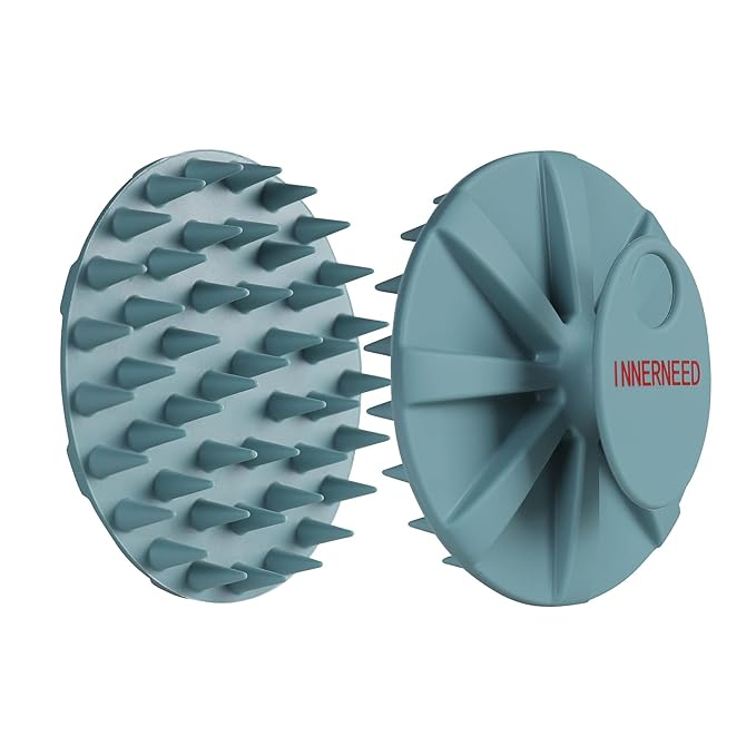 INNERNEED Scalp Massager Shampoo Brush, Wet & Dry Manual Scalp Care Head Scrubber Hair Washing, Soft Silicone Bristles, for Hair Growth, Dandruff Removal (Dark Green)