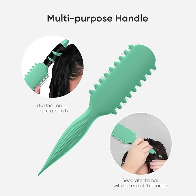 AM8:00 Curl Defining Brush,9Rows Premium Styling Hairbrush for Curly Hair, Enhances Curls Definition & Separation, (Green)