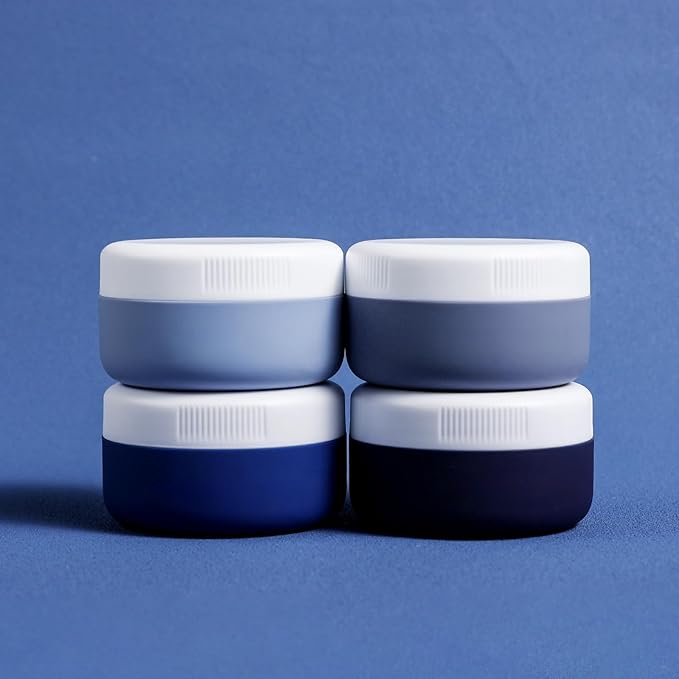 Travel Containers for Toiletries, Silicone Cream Jars BPA-Free, Leak-proof 1.35oz Travel Size Containers, Portable Size Silicone Jars with Lid for Cosmetic Face Hand Body Cream (4 Pack)