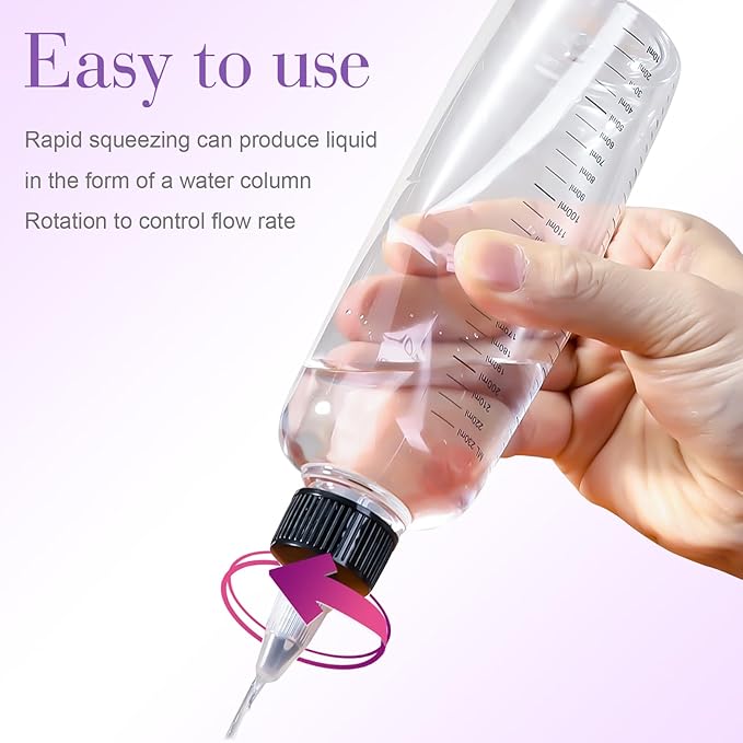 2Pcs Applicator Bottle for Hair, 8.5oz Twist Top Squeeze Oil bottles, Plastic Hair Color Bottle Dispenser Container for Scalp Root Dye Container with Clear Graduated Scale