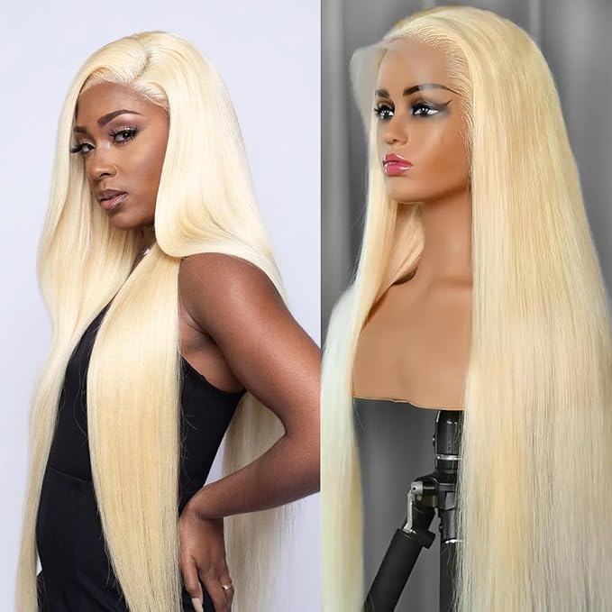 613 13x6 Lace Front Human Hair Wig - 24 Inch Straight, 200 Density, HD Transparent Lace, Blonde for Women