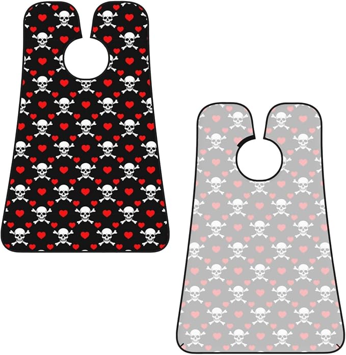 Adjustable Beard Catcher Apron, Black Red Love Heart Skull and Crossbones Shave Bib, Non-Stick Waterproof Grooming Bib, Shaving Essential for Men Dad Christmas