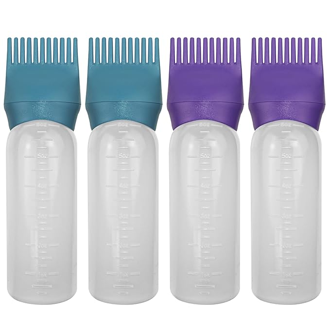 ELANE 4 Pack Hair Oiler Comb Bottle,Root Comb Applicator Bottle for Hair Oil Scalp Hair Oiling Applicator(Purple+Green)