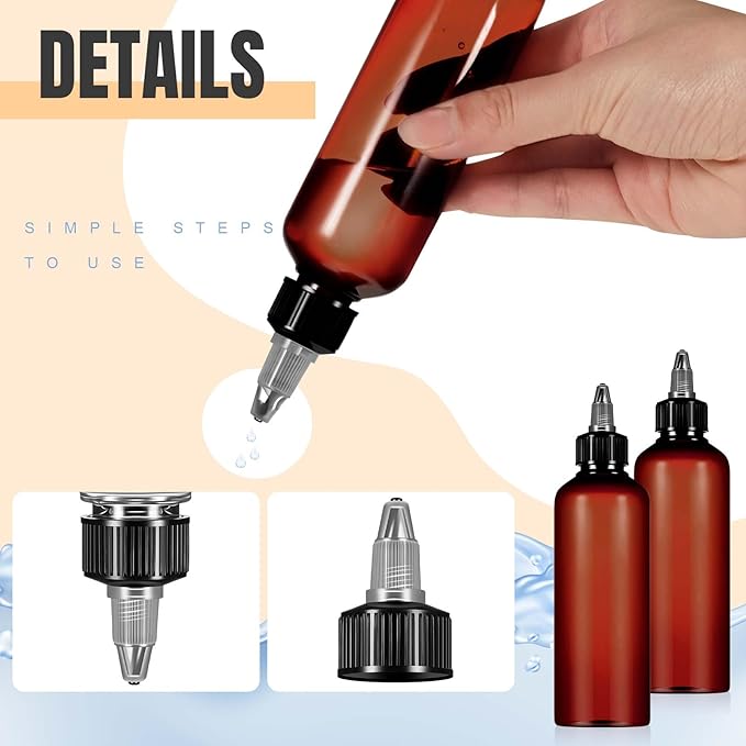 Barydat 50 Pcs 3 oz Squeeze Bottle Twist Top Applicator Bottles Empty Hair Oil Bottle with Funnels Refillable Amber Plastic Bottles for Liquid Hair Oil Shampoo Lotion