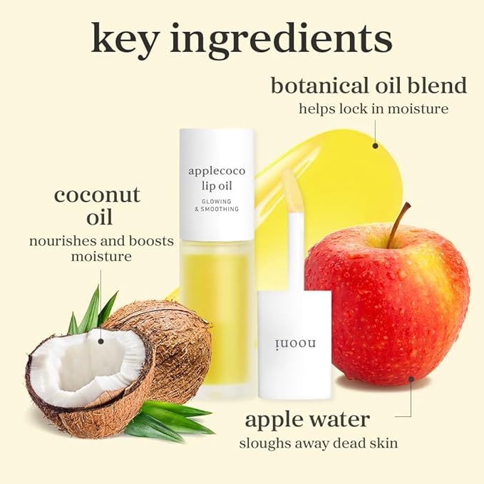 NOONI Korean Lip Oil - Applecoco | Long-Lasting, Moisturizing, Plumping, Revitalizing for Dry Lips, Waterproof, No Peel Off, Hydrating, Stocking Stuffers, Preppy Stuff, 0.12 FL Oz