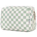 Narwey Checkered Makeup Bag Travel Cosmetic Bag Organizer Toiletry Bag Make Up Bags with Compartments for Women Girls (Large, Mint Green Checkerboard)