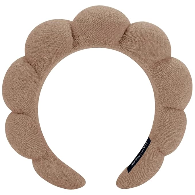 Spa Headbands for Washing Face or Makeup, Sponge Bubble Skincare Headbands, Puffy Terry Cloth Hairband for Women, Skin Care Makeup Headwear Hair Accessories for Girls (Dark Coffee)